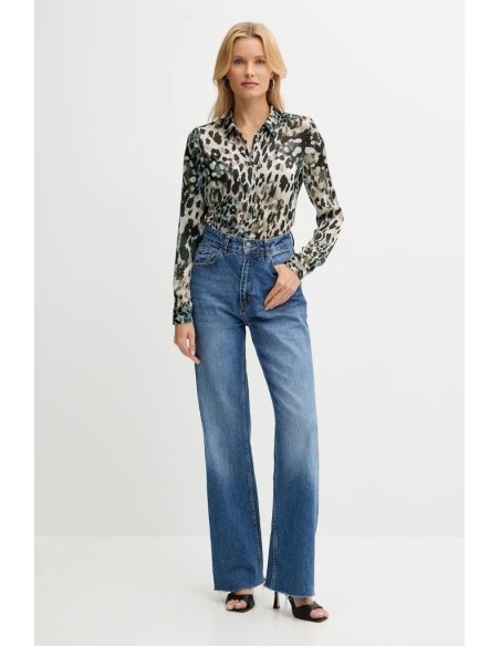 Camicia Donna Guess Clouis in Tessuto Fantasia con Collo Morbido e Man