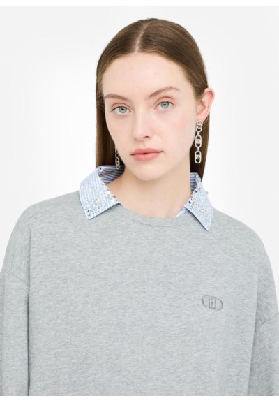 Felpa Liu Jo donna in cotone con strass e logo ricamato  | Mariadesole