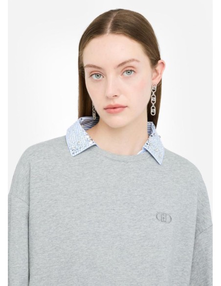 Felpa Liu Jo donna in cotone con strass e logo ricamato  | Mariadesole