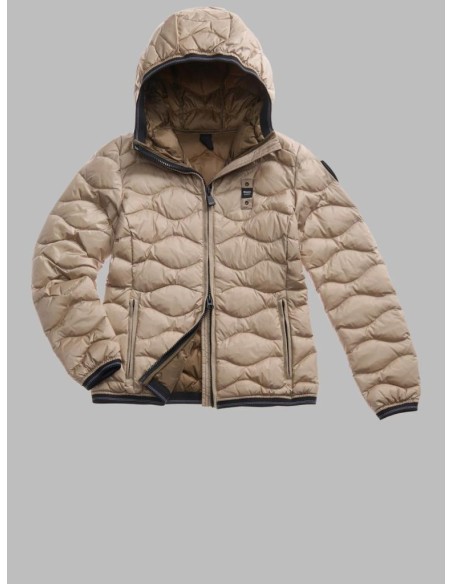 Blauer Donna Piumino Ad Onde Camelia in Nylon Lucido con Cappuccio  | 