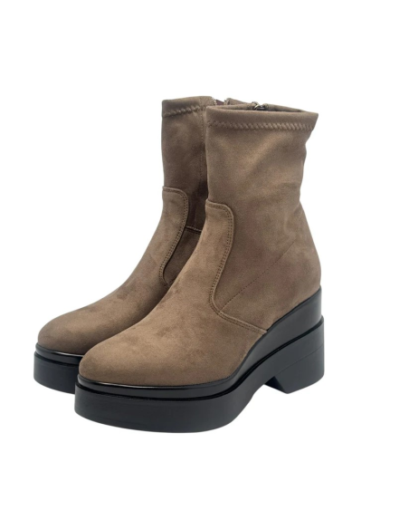 Lorenzo Mari Stivaletto Donna Polly Taupe in Alcantara con Plateau  | 