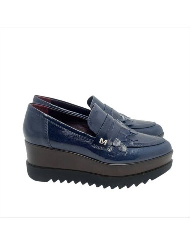 Lorenzo Mari Mocassino Donna in Vernice Blu con Frange e Suola Platfor
