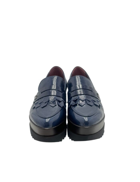 Lorenzo Mari Mocassino Donna in Vernice Blu con Frange e Suola Platfor