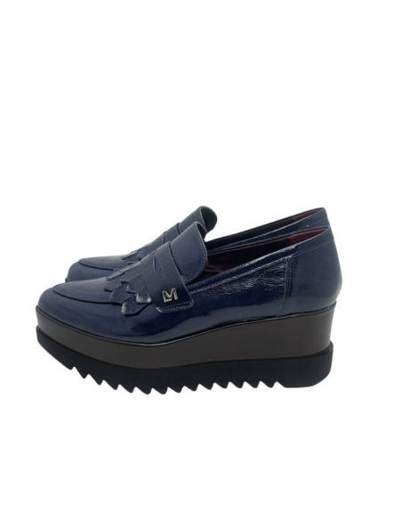 Lorenzo Mari Mocassino Donna in Vernice Blu con Frange e Suola Platfor