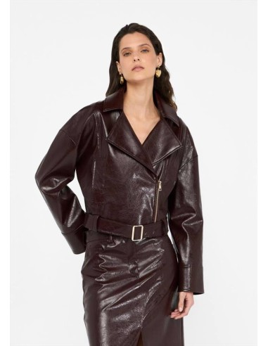 Liu Jo Giacca Donna Biker Glossy Marrone con Cintura  | Mariadesole.it