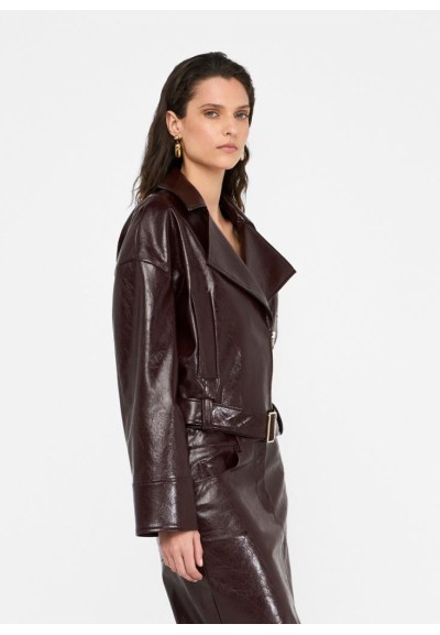 Liu Jo Giacca Donna Biker Glossy Marrone con Cintura  | Mariadesole.it