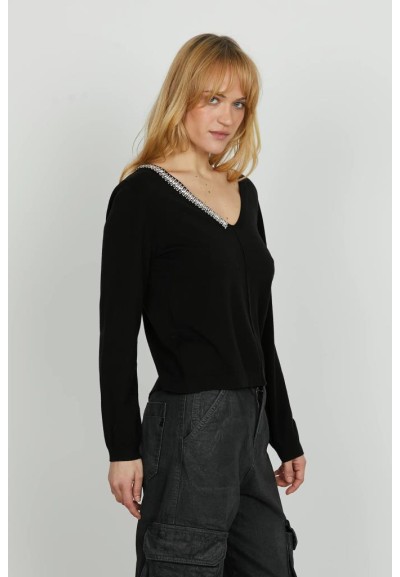 Relish Maglia Donna Levita Scollo a V con Perline e Strass  | Mariades