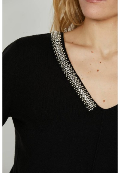 Relish Maglia Donna Levita Scollo a V con Perline e Strass  | Mariades