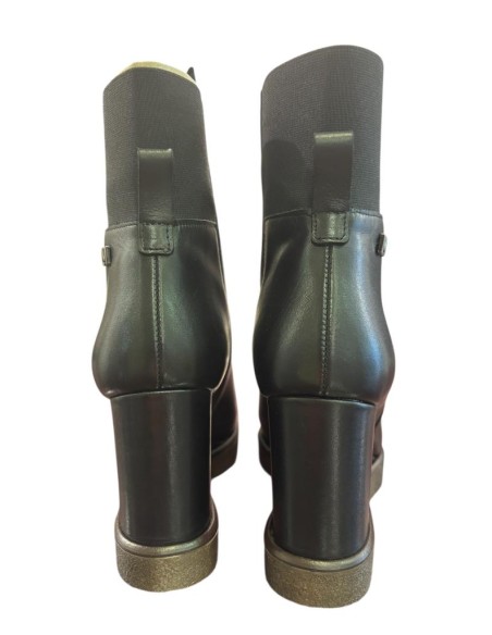 Stivaletto Donna Nicole 07 Black in Pelle con Zeppa e Elastici Lateral