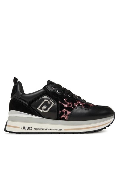 Liu Jo Maxi Wonder 01 Sneakers Donna in Pelle Black Rose con Suola 3 c