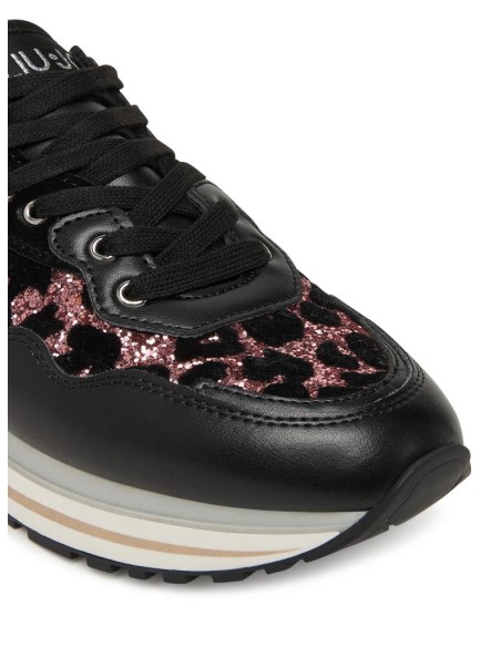 Liu Jo Maxi Wonder 01 Sneakers Donna in Pelle Black Rose con Suola 3 c