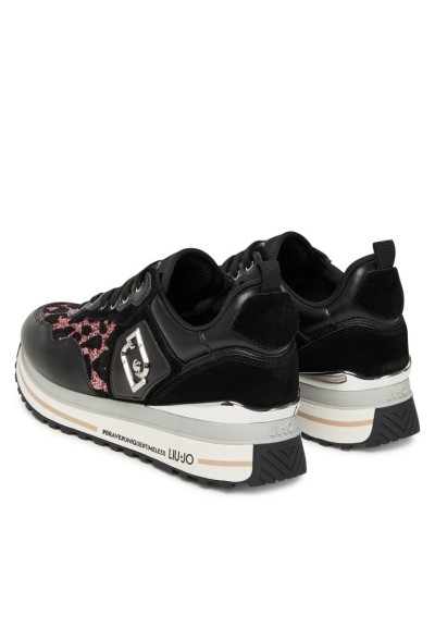 Liu Jo Maxi Wonder 01 Sneakers Donna in Pelle Black Rose con Suola 3 c