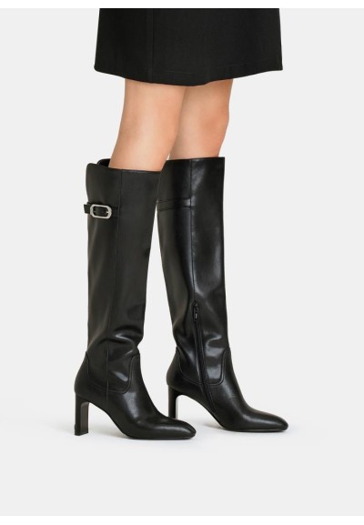 Liu Jo Donna Stivali Alti in Pelle con Fibbia e Tacco Largo 8,8 cm  | 