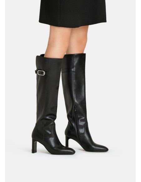 Liu Jo Donna Stivali Alti in Pelle con Fibbia e Tacco Largo 8,8 cm  | 