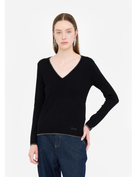 Liu Jo Donna Maglia con Scollo a V in Viscosa con Lurex  | Mariadesole