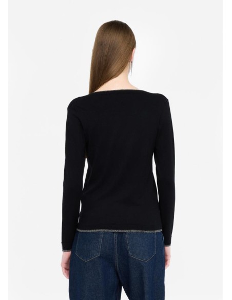 Liu Jo Donna Maglia con Scollo a V in Viscosa con Lurex  | Mariadesole