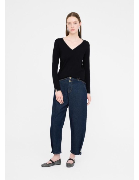 Liu Jo Donna Maglia con Scollo a V in Viscosa con Lurex  | Mariadesole