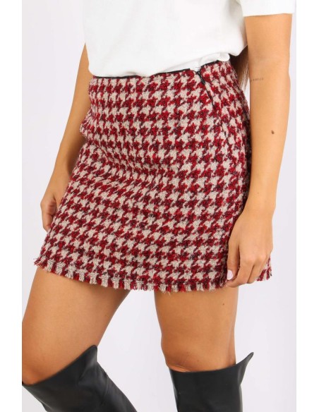 Liu Jo Donna Minigonna in Maglia Pied de Poule con Orlo Sfrangiato  | 