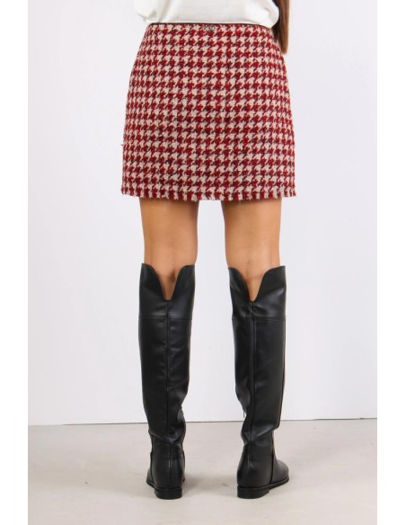 Liu Jo Donna Minigonna in Maglia Pied de Poule con Orlo Sfrangiato  | 