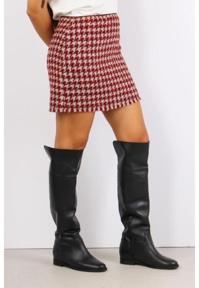 Liu Jo Donna Minigonna in Maglia Pied de Poule con Orlo Sfrangiato  | 