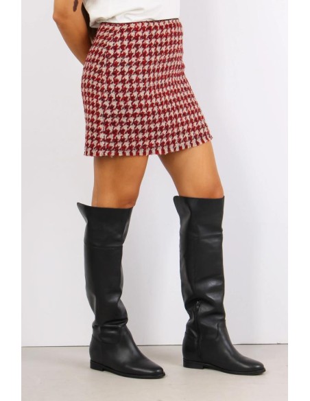 Liu Jo Donna Minigonna in Maglia Pied de Poule con Orlo Sfrangiato  | 