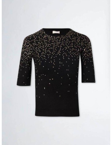 Liu Jo Donna Maglia nera con applicazioni gioiello  | Mariadesole.it