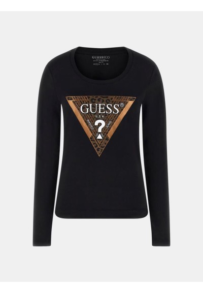 Guess T-shirt slim fit con logo triangolo animalier donna  | Mariadeso