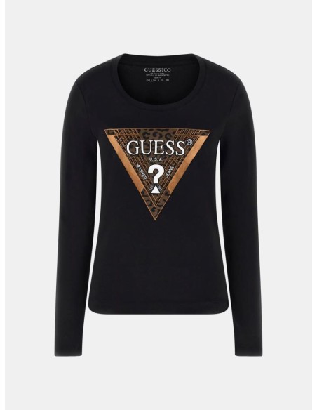 Guess T-shirt slim fit con logo triangolo animalier donna  | Mariadeso