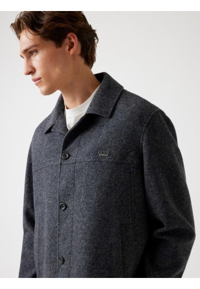 Overshirt uomo Guess in tweed misto lana a spina di pesce  | Mariadeso