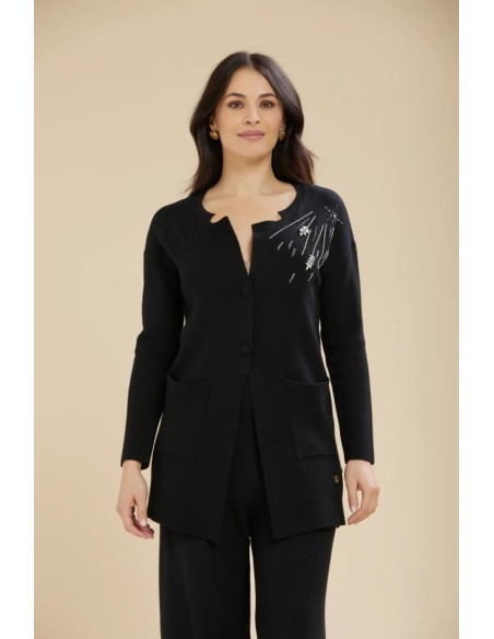 Cardigan lungo donna Carola Maria Milano con applicazioni in viscosa f