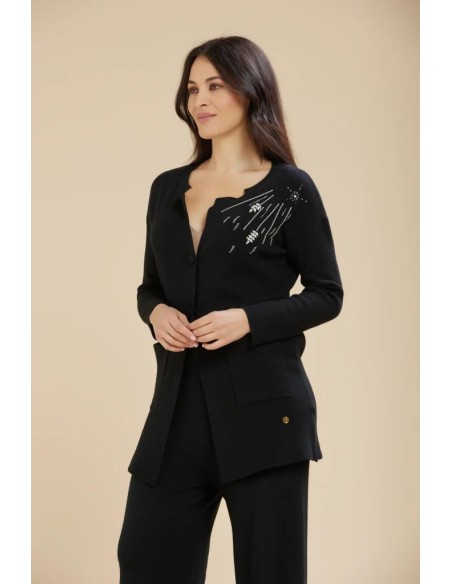 Cardigan lungo donna Carola Maria Milano con applicazioni in viscosa f