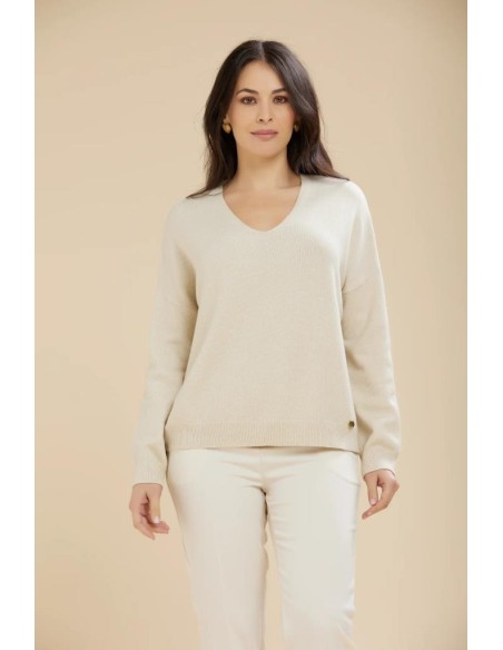 Maglia donna Carola Maria Milano scollo a V con micropaillettes in vis