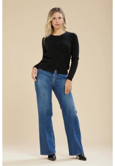 Cardigan donna Carola Maria Milano paricollo con micropaillettes in vi