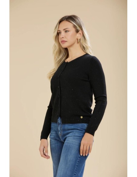 Cardigan donna Carola Maria Milano paricollo con micropaillettes in vi