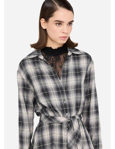 Abito lungo donna Liu Jo a quadri con inserto in pizzo e cintura  | Ma