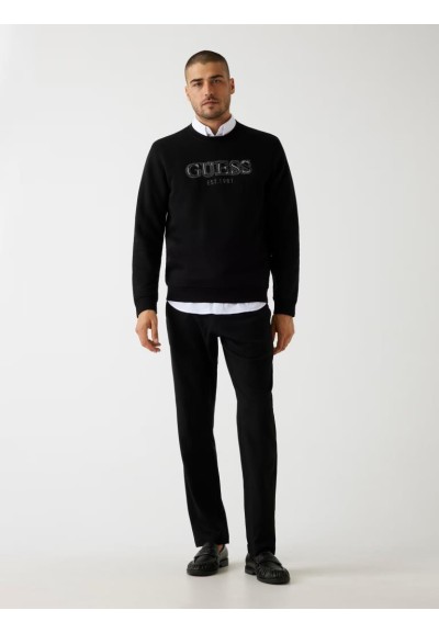 Felpa uomo Guess girocollo in cotone organico con logo ricamato  | Mar