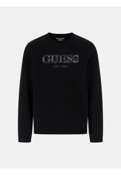 Felpa uomo Guess girocollo in cotone organico con logo ricamato  | Mar