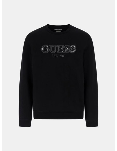 Felpa uomo Guess girocollo in cotone organico con logo ricamato  | Mar