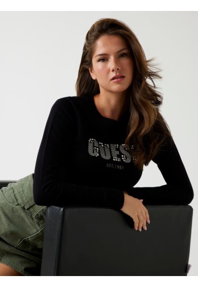 Guess Maglione Donna Girocollo con Logo Frontale in Strass  | Mariades