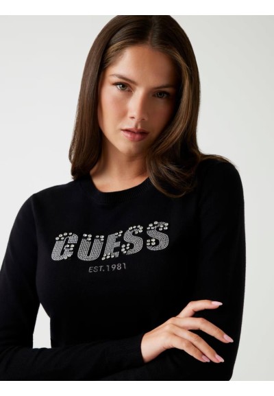 Guess Maglione Donna Girocollo con Logo Frontale in Strass  | Mariades