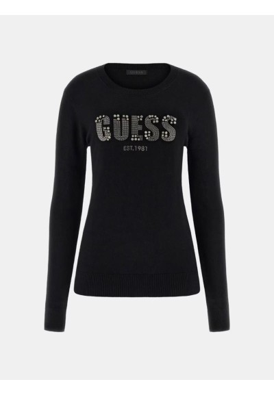 Guess Maglione Donna Girocollo con Logo Frontale in Strass  | Mariades