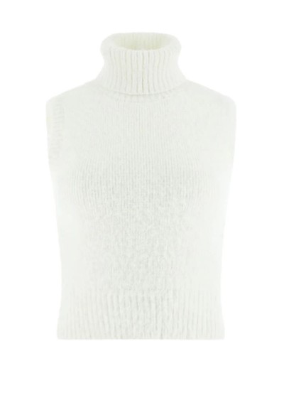 Maglia donna Guess Mei smanicata bianca a collo alto  | Mariadesole.it