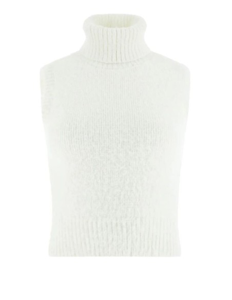 Maglia donna Guess Mei smanicata bianca a collo alto  | Mariadesole.it