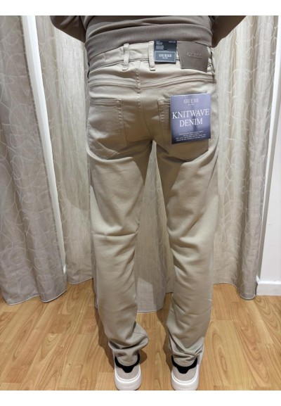Guess Uomo Pantalone Slim Tapered Knitwave Denim Colori Sabbia e Grigi