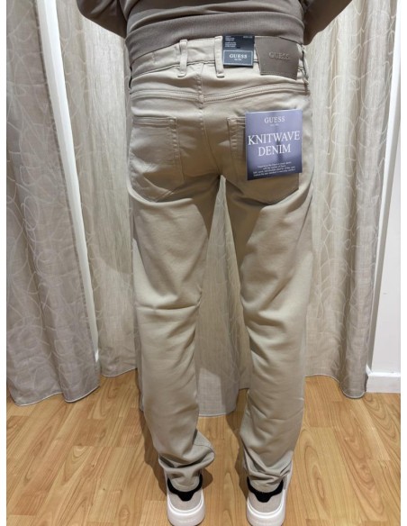 Guess Uomo Pantalone Slim Tapered Knitwave Denim Colori Sabbia e Grigi