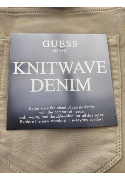 Guess Uomo Pantalone Slim Tapered Knitwave Denim Colori Sabbia e Grigi