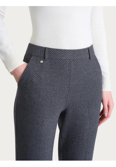 Ragno Donna Pantalone Dritto con Tasche Fantasia Lisca di Pesce in Eco