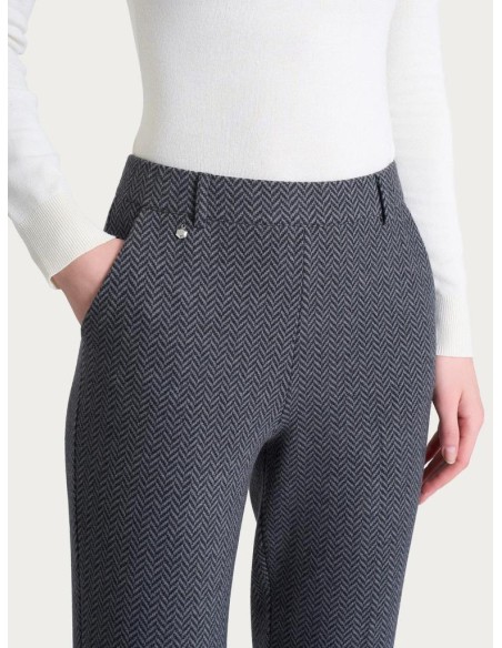 Ragno Donna Pantalone Dritto con Tasche Fantasia Lisca di Pesce in Eco