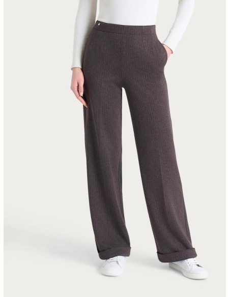 Ragno Donna Pantalone Gessato Wide Leg con Tasche in Eco Jacquard  | M