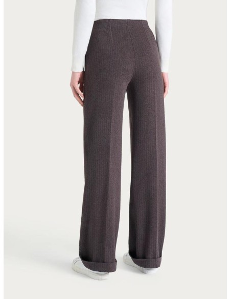 Ragno Donna Pantalone Gessato Wide Leg con Tasche in Eco Jacquard  | M